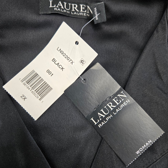 Lauren Ralph Lauren Black Embroidered Crest Satin Pajama PJ Set Size 2X NWT - Picture 7 of 16